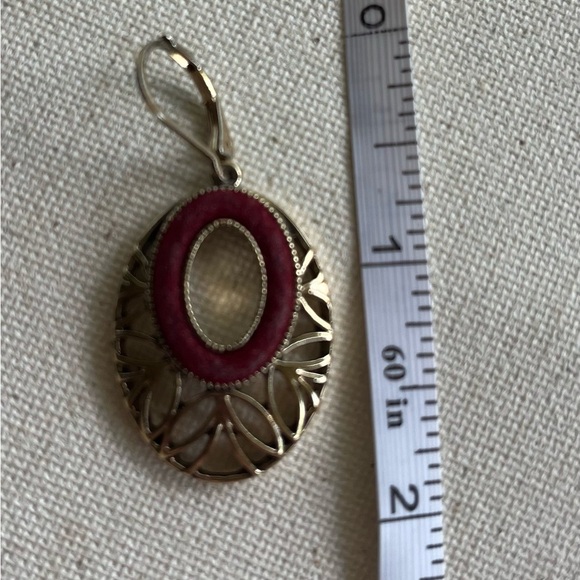 🌹 Napier Vintage Red & Gold Oval Dangle Earrings 🌹 - Picture 4 of 4